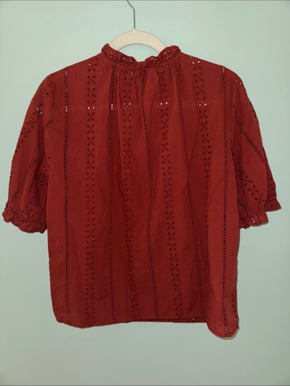 Universal Thread Rust Eyelet Ruffle Neck Blouse - Picture 2 of 5